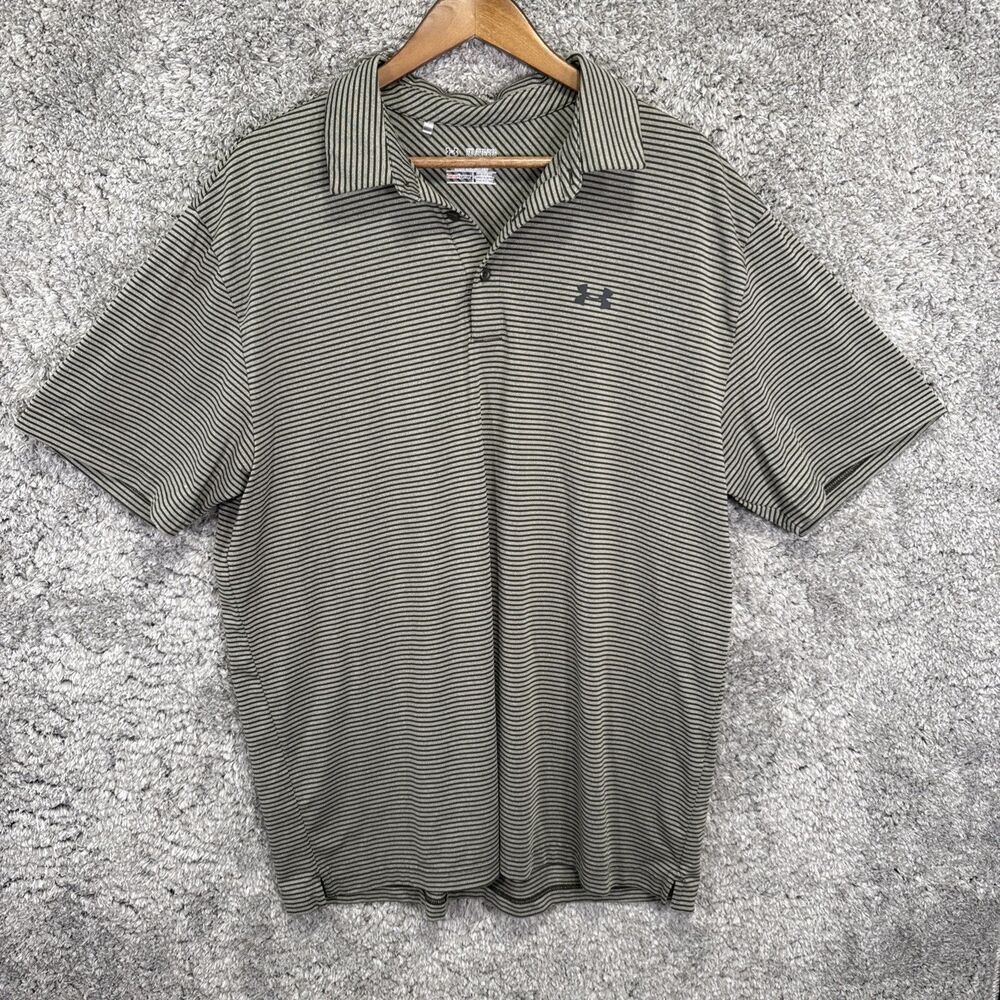 Under Armour Men’s Polo T Shirt Loose Heatgear Striped Green 2XL Stretch Loose